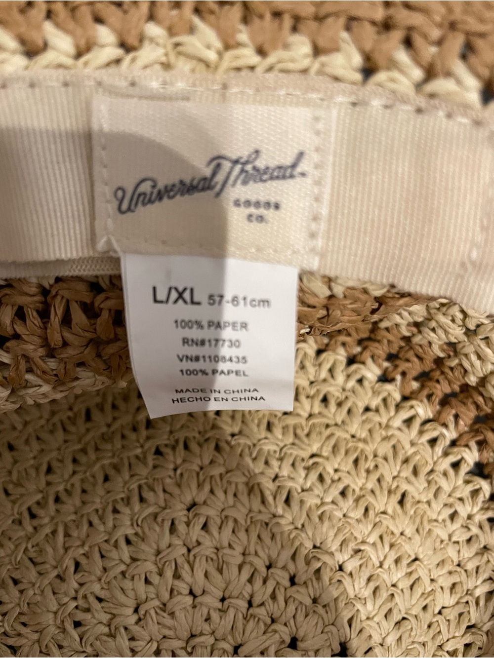 Universal Thread Straw Striped Bucket Hat Size L/XL NWT - Picture 3 of 5